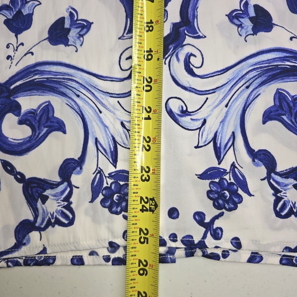 RACHEL ZOE Blue White Baroque Porcelain Print Blouse Long Sleeve Medium -3107 - Picture 8 of 8